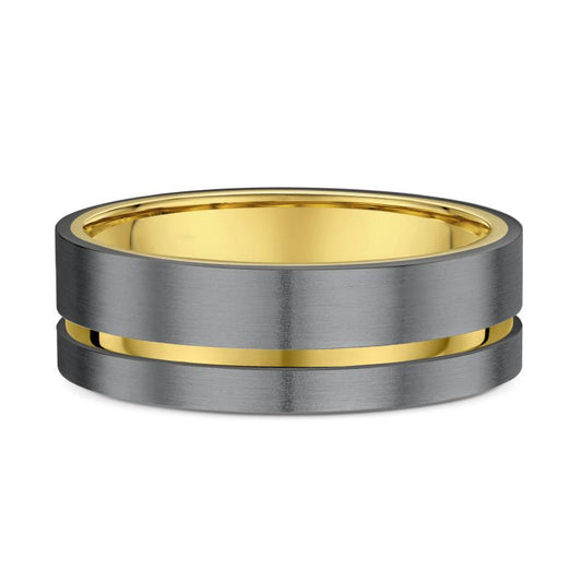 Tantalum and Gold Offset Groove Men's Ring