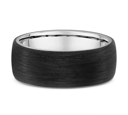 White Gold and Carbon Fibre Flat Men's Ring